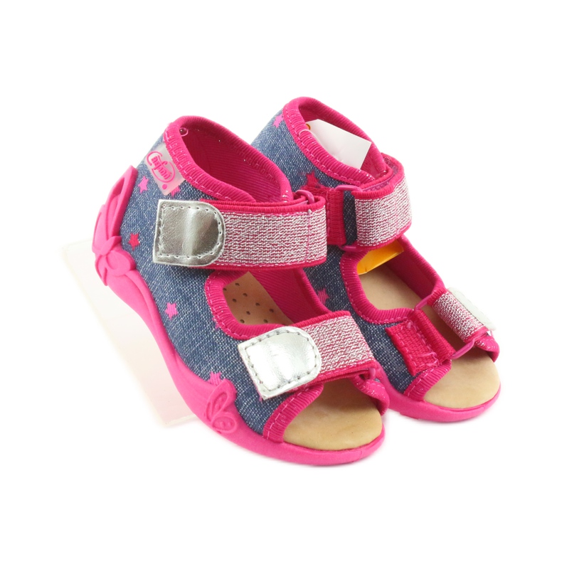 Befado Sandalen Hausschuhe, Lederdecksohle blau rosa 4