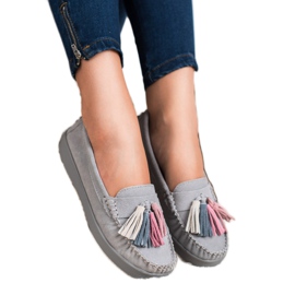 Filippo Loafer aus Leder mit Fransen grau 1