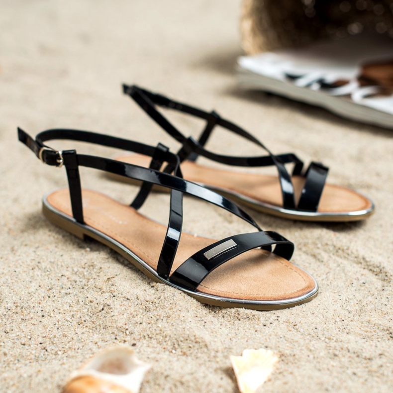 Anesia Paris Lackierte flache Sandalen schwarz 1