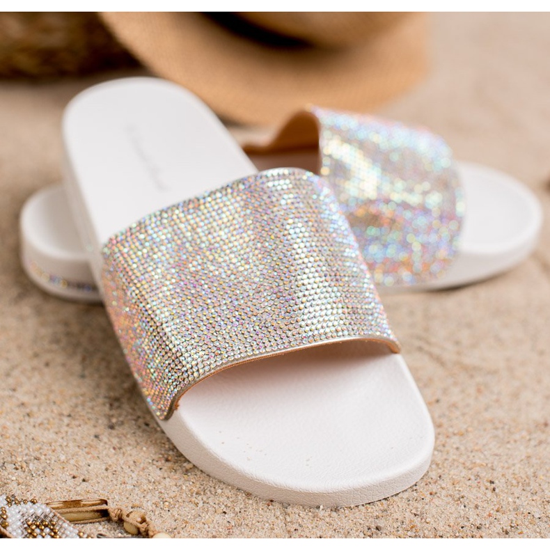 Sweet Shoes Hausschuhe mit Kristallen weiß grau 1