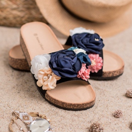 SHELOVET Wildlederhausschuhe mit Blumen schwarz 1