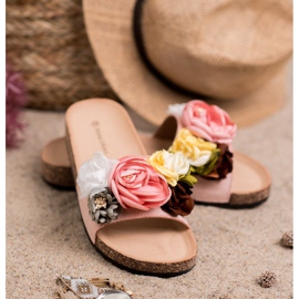 SHELOVET Wildlederhausschuhe mit Blumen rosa 1