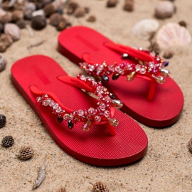 SHELOVET Flip-Flops aus Gummi mit Ornamenten rot 2