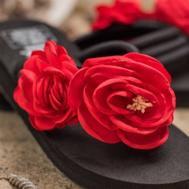 SHELOVET Leichte Flip-Flops mit Blumen schwarz 1
