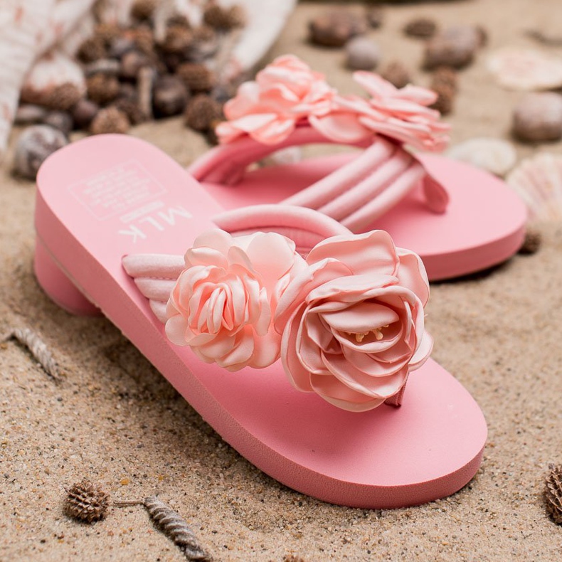 SHELOVET Leichte Flip-Flops mit Blumen rosa 1