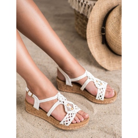 SHELOVET Boho geflochtene Sandalen weiß 2