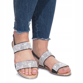 Schwarze flache Sandalen mit Indulge-Diamanten 2