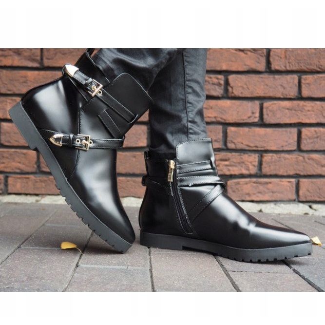 Warme elegante Stiefel mit Schnalle HW13 Schwarz 2