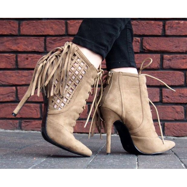 Reich verzierte hohe Sandalen 11047 khaki 1