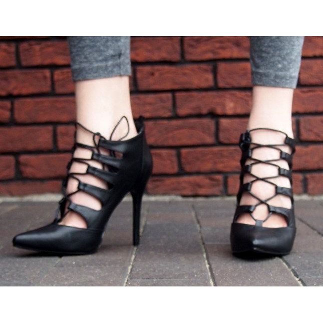 Reich verzierte hohe Sandalen 11033-1 schwarz 2