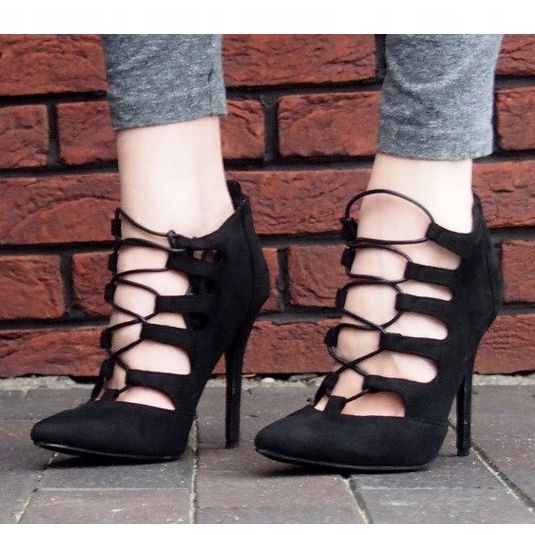 Wildleder hohe Stiefel Sandalen 11033-1A Schwarz 1