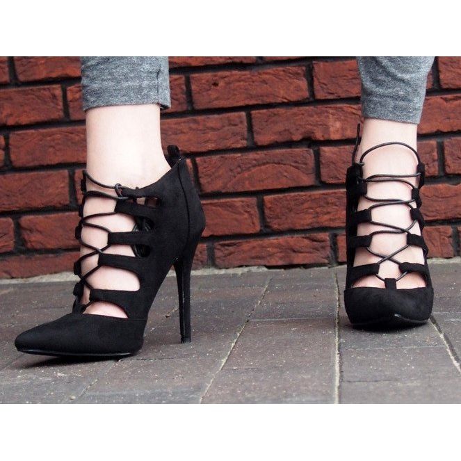 Wildleder hohe Stiefel Sandalen 11033-1A Schwarz 2