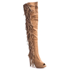 Wildlederstiefel mit hohem Absatz ZX-1 Beige 1