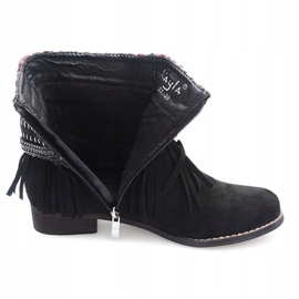 Warme Stiefel Boho Fringes LL51 Schwarz 1
