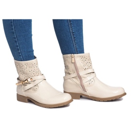 Durchbrochene Stiefel Lackierte Galoschen ZH650 Beige 1