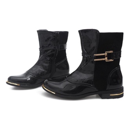 Durchbrochene Stiefel Lackierte Galoschen 6759-1 Schwarz 1