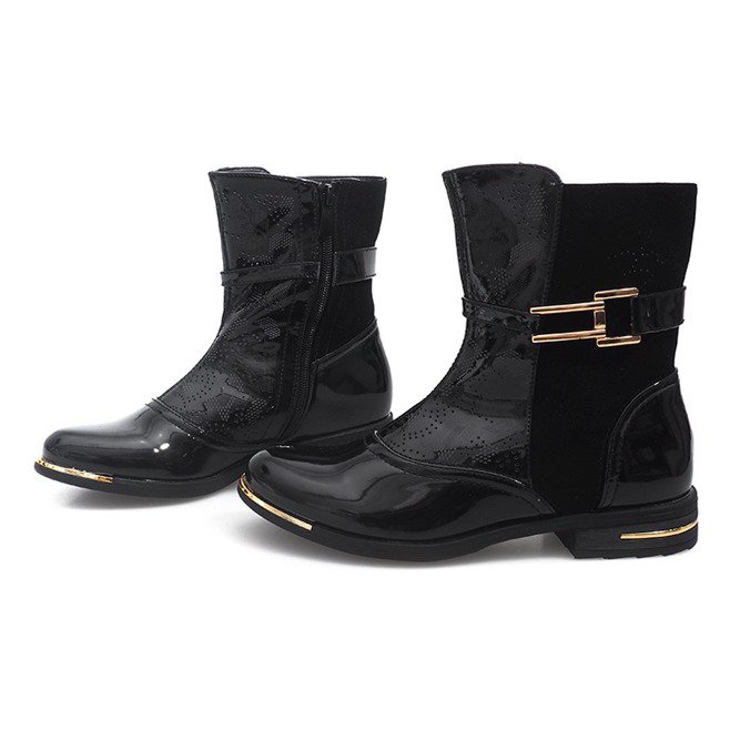 Durchbrochene Stiefel Lackierte Galoschen 6759-1 Schwarz 1