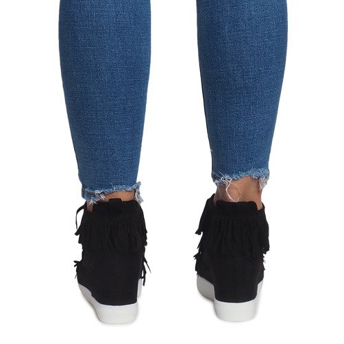Keil Turnschuhe mit Fransen Boho AT-0613-1 Schwarz 2