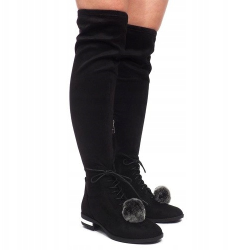 Wildlederstiefel Pompon G-41 Schwarz 1