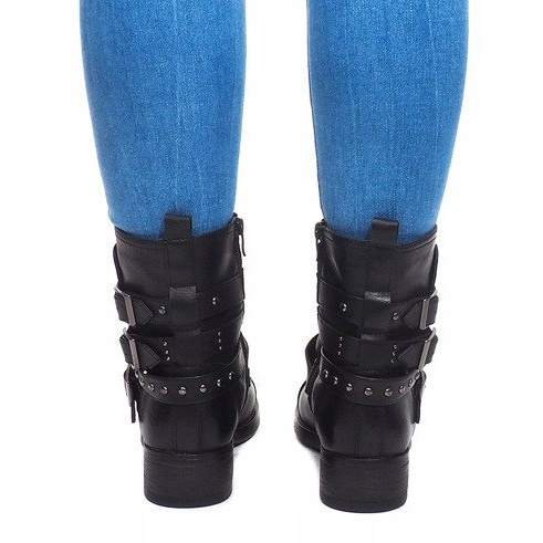 Warme Stiefel mit Schnalle M172 Schwarz 1