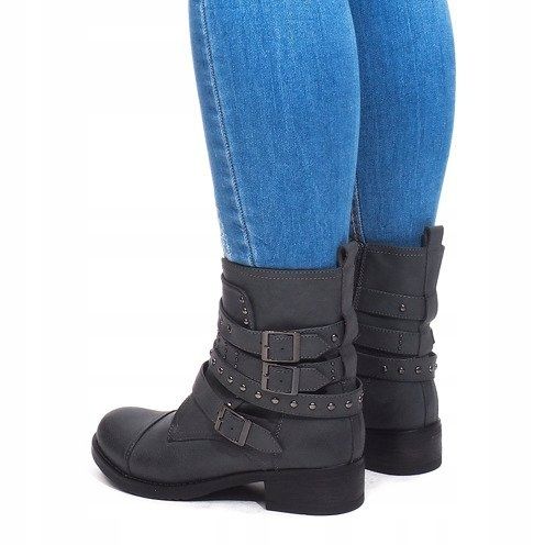 Warme Stiefel mit Schnalle M172 Grau 1