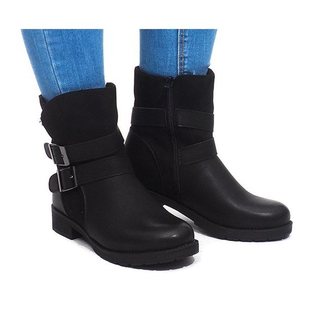 Warme Stiefel mit Schnalle B0-178 Schwarz 2