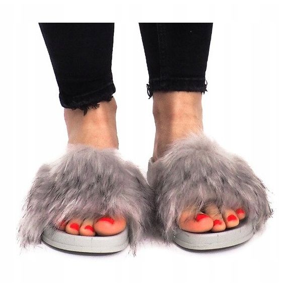 Hausschuhe mit Fell HN51-5 Grau 1