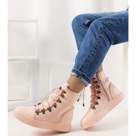 Rosa durchbrochene Sneakers auf dem Mathilde-Wedge 1