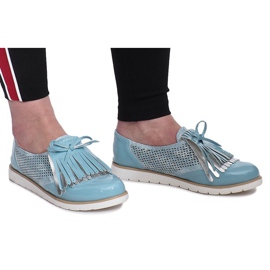 Blaue durchbrochene Loafer mit Pamole-Fransen grau 1