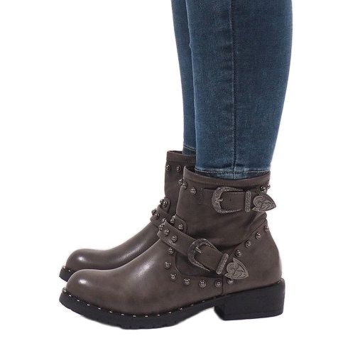 Khaki Stiefel mit Schnallen und Pailletten A8018 mehrfarbig grün 2