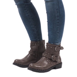 Khaki Stiefel mit Schnallen und Pailletten A8018 mehrfarbig grün 1