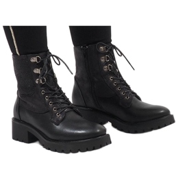 Ideal Shoes Schwarze Schnürstiefelette mit Pailletten 1621 1