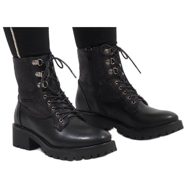 Ideal Shoes Schwarze Schnürstiefelette mit Pailletten 1621 1