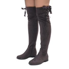 Graue isolierte Stiefel aus Wildleder H308 1