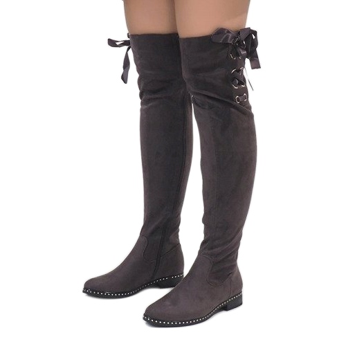 Graue isolierte Stiefel aus Wildleder H308 1
