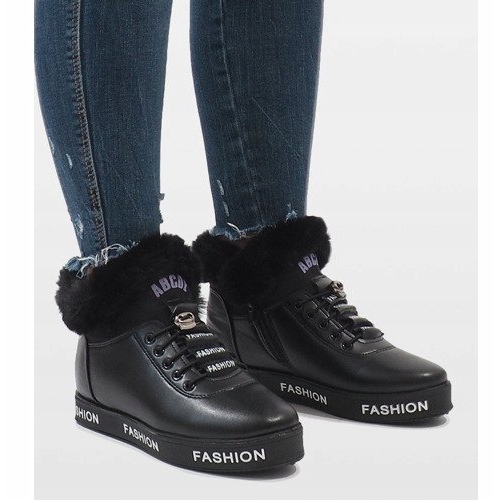 Schwarze GF-ZM106 Stiefel mit Fellfutter 1