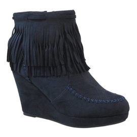 Marineblaue Boho-Wedge-Stiefel aus Wildleder LM-653 1