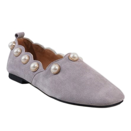 Schwarze Ballerinas mit Perlen 588C-12A grau 1