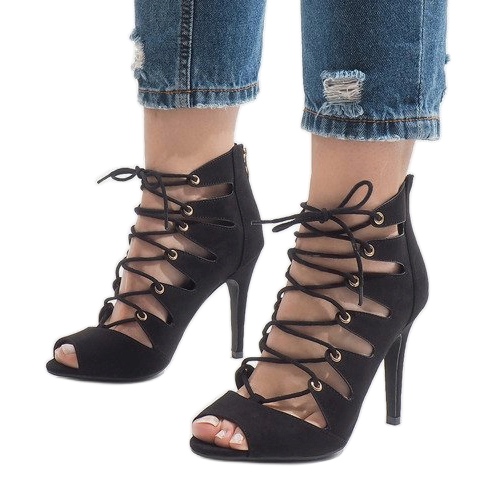 Schwarze offene Stiefel auf hohem Absatz 9095-83A 1