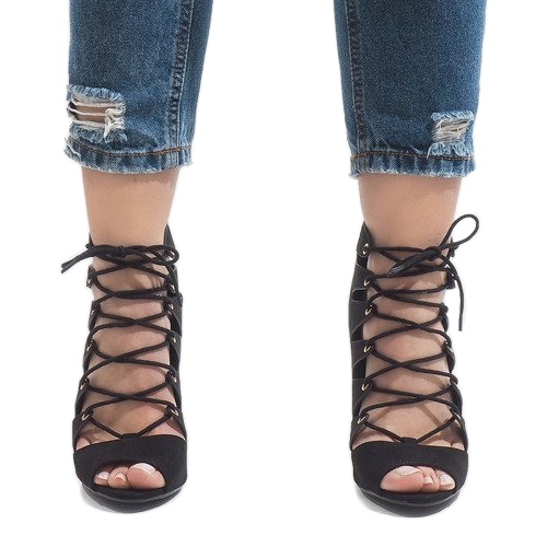 Schwarze offene Stiefel auf hohem Absatz 9095-83A 2