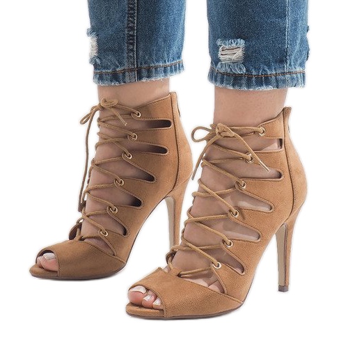 Camel offene Stiefel mit hohem Absatz 9095-83A braun 1