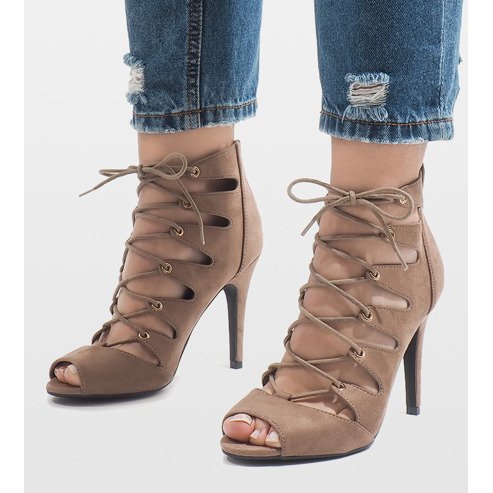 Khaki offene Stiefel mit hohem Absatz 9095-83A mehrfarbig grün 1