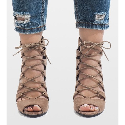 Khaki offene Stiefel mit hohem Absatz 9095-83A mehrfarbig grün 2