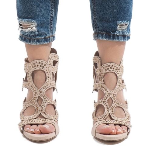 Beige offene Stiefel auf einem hohen Absatz HF1436-20 2