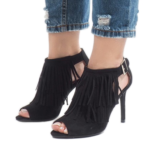 Schwarze Boho-Stiefel mit Absatz 1551-149 1