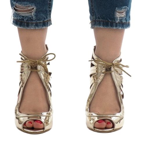 Goldene offene lackierte Stiefel C-003 1