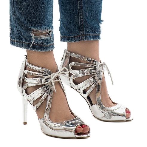 Silberne offene Lackstiefel C-003 grau 1