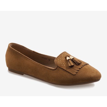 Braune Mokassins Ballerinas mit Fransen H7207 1
