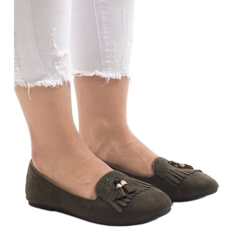 Grüne Loafer Ballerinas mit Fransen H7207 mehrfarbig 1