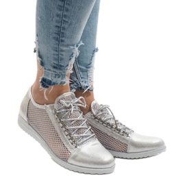 Silberne durchbrochene Schuhe TL44 grau 1